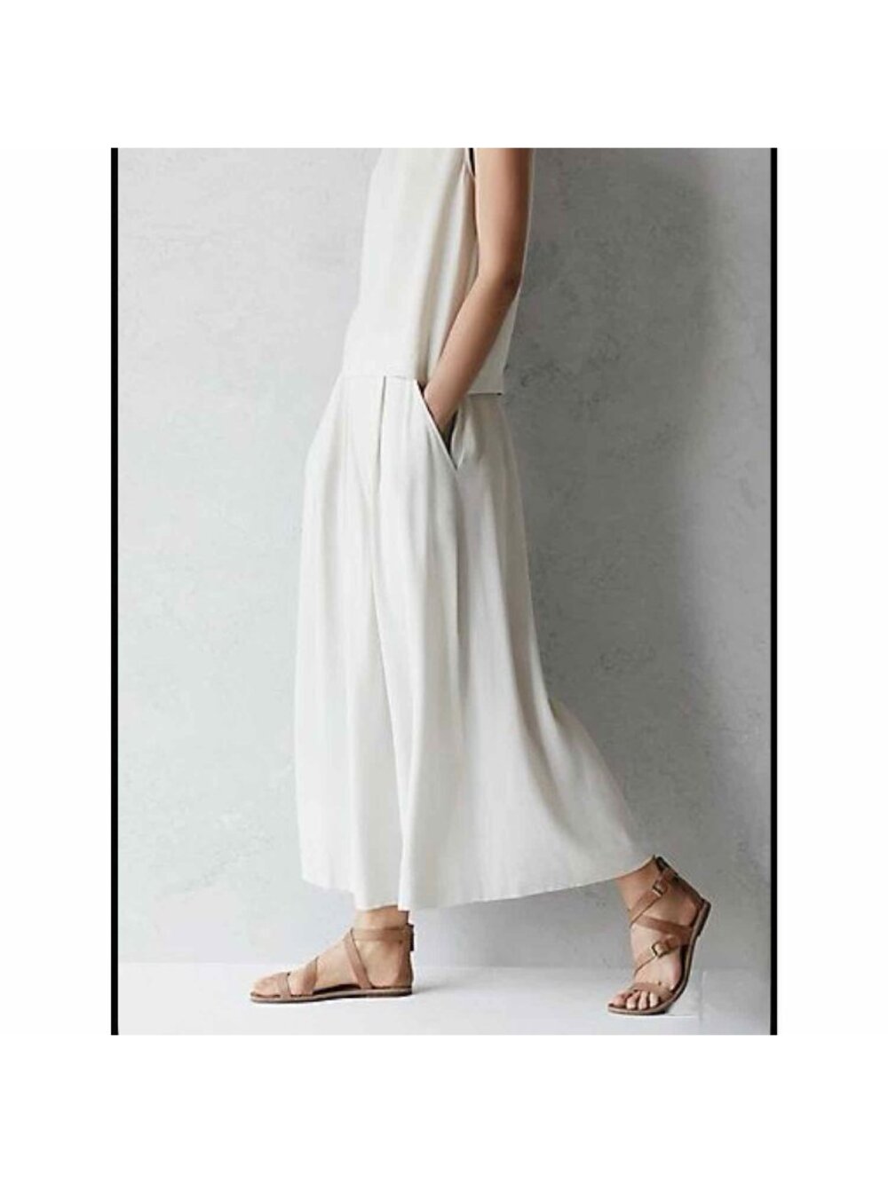 Eileen Fisher Silk Georgette Crepe Wide Leg Cropped Pants Ivory 100% Silk XS - Picture 2 of 7